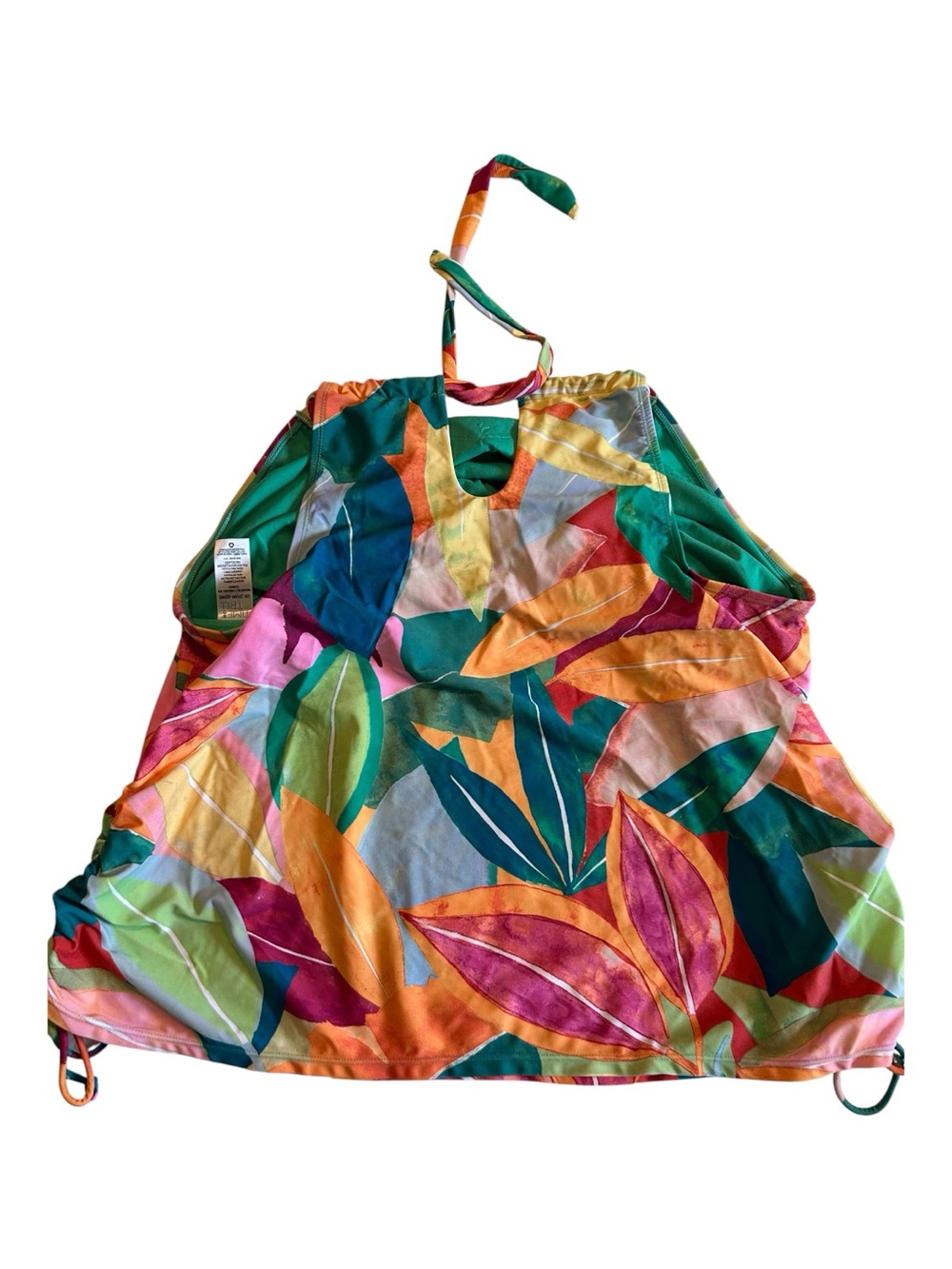 🧡🩷💚Time and Tru Halter Tankini Multicolored Tropical Swim Top EUC 2X - Picture 3 of 6